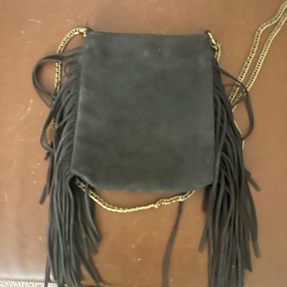 Green Fringe Genuine Suede Shoulder Bag - Picture 2 of 4
